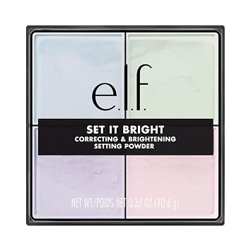 e.l.f. Set it Bright Powder Quad, Brightening Loose Setting Powder, Bakes, Blurs & Sets for Soft-Matte Radiance, Velvet Puff Included, Vegan & Cruelty-Free, Light