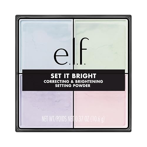 e.l.f. Set it Bright Powder Quad, Light | Brightening Loose Setting Powder, Bakes, Blurs & Sets for Soft-Matte Radiance, Velvet Puff Included, Vegan & Cruelty-Free