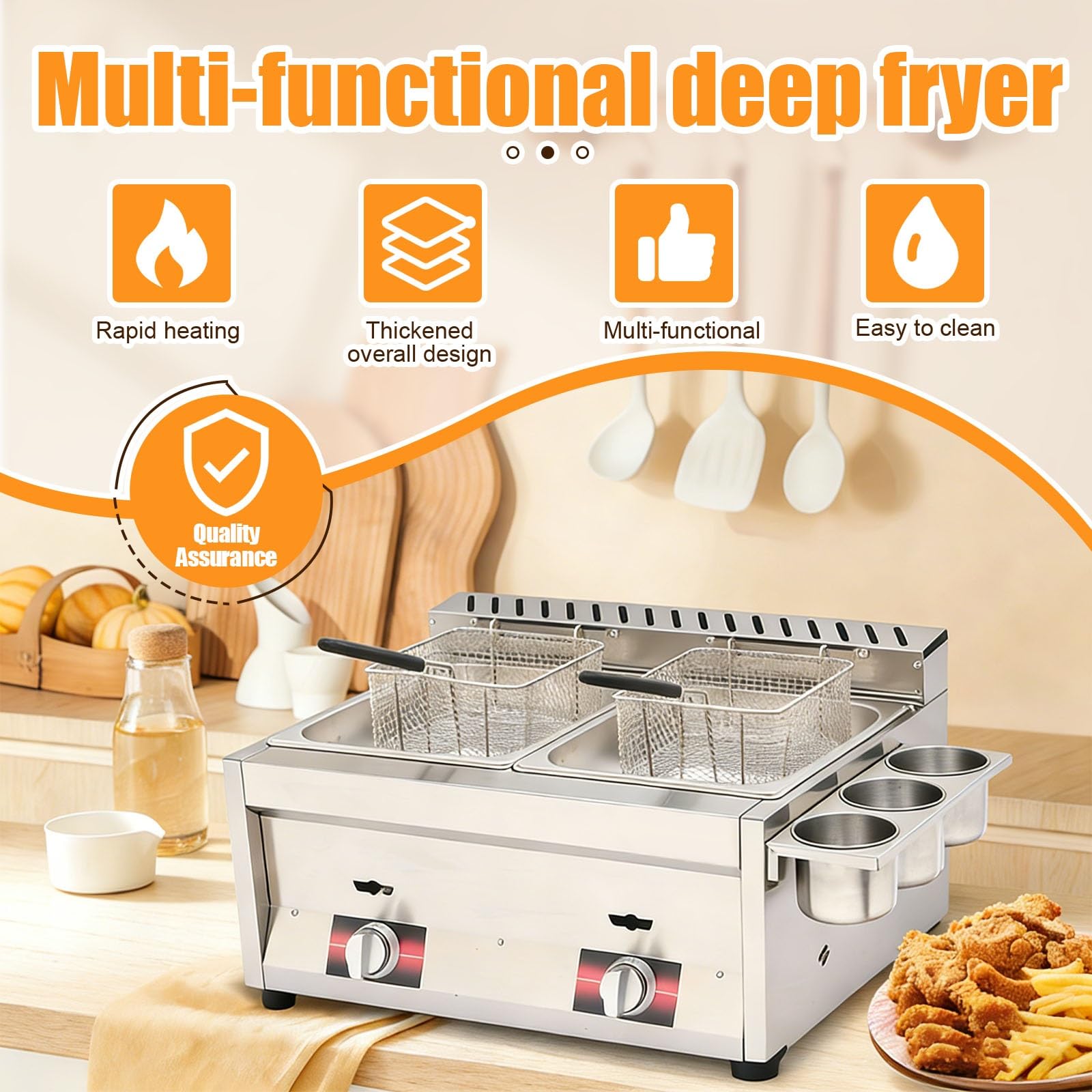 Freidora comercial de gas, encimera de acero inoxidable, calentamiento rápido, ahorro de energía, equipo de camión de comida para restaurantes