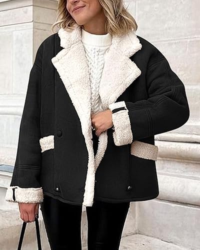 Miniatura 8 de PRETTYGARDEN Abrigos de gamuza de invierno para mujer 2024, chaqueta con forro polar y bolsillos de solapa de piel sintética, ropa de abrigo cálida