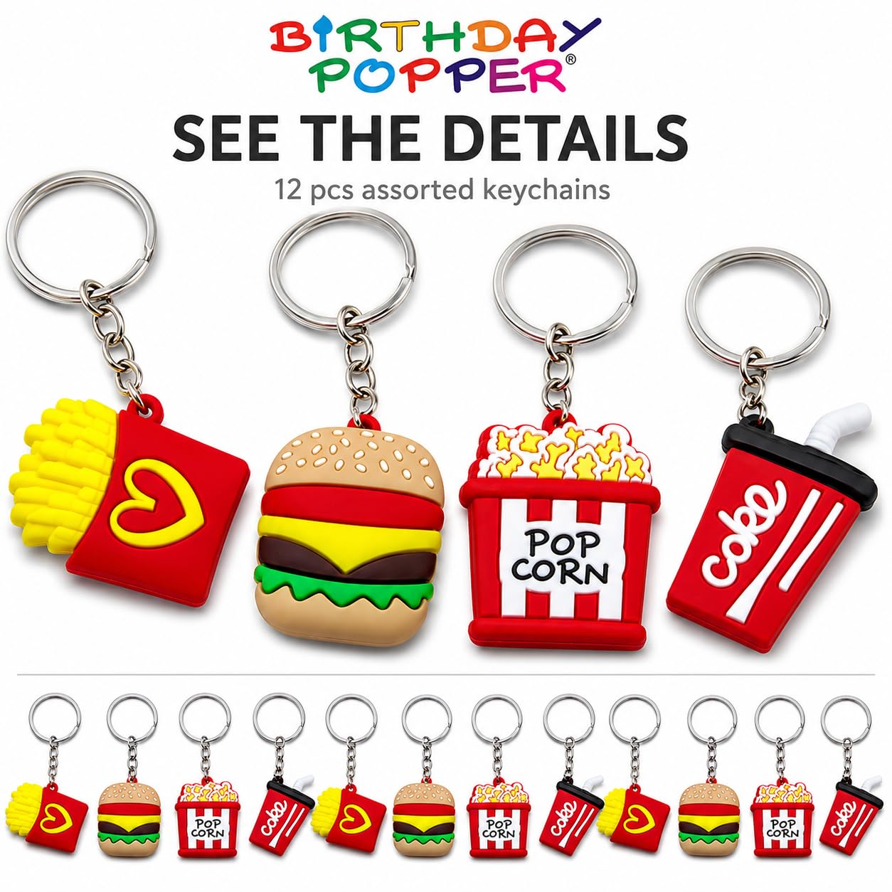 Birthday Popper Birthday Return Gift for Kids, 12 Fast Food Keychains 1