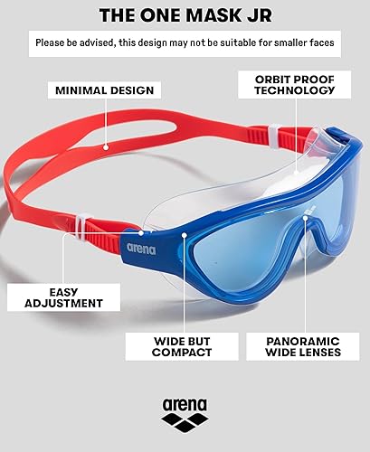 Miniatura 2 de ARENA Unisex Youth The One Junior Swim Mask Goggles for Boys and Girls Ages 6 to 12 Large Fit Polycarbonate Lens Humo Oscuro/Agua/Negro