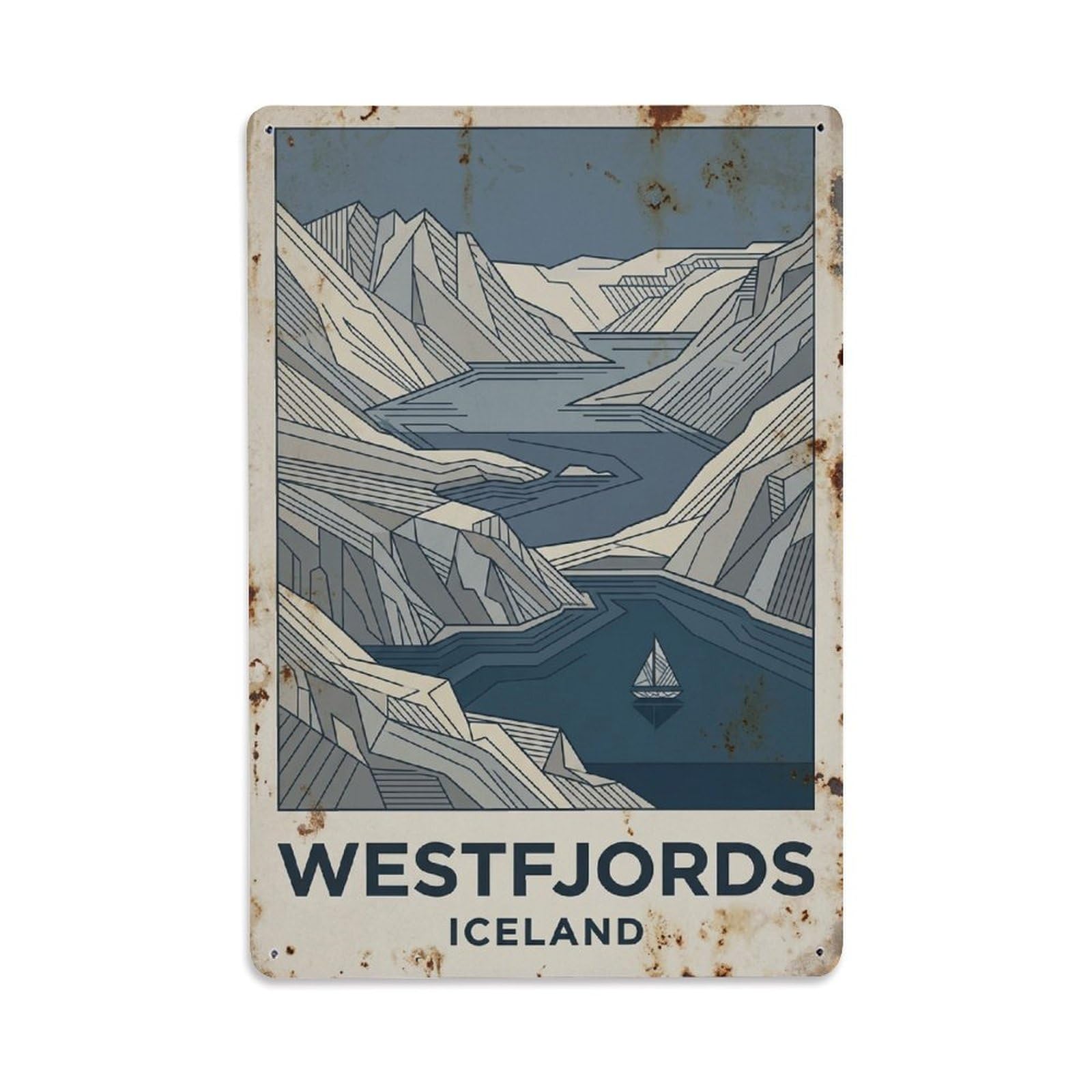 Fyrn Style Metal Tin Sign Vintage Travel Westfjords Iceland Fjords