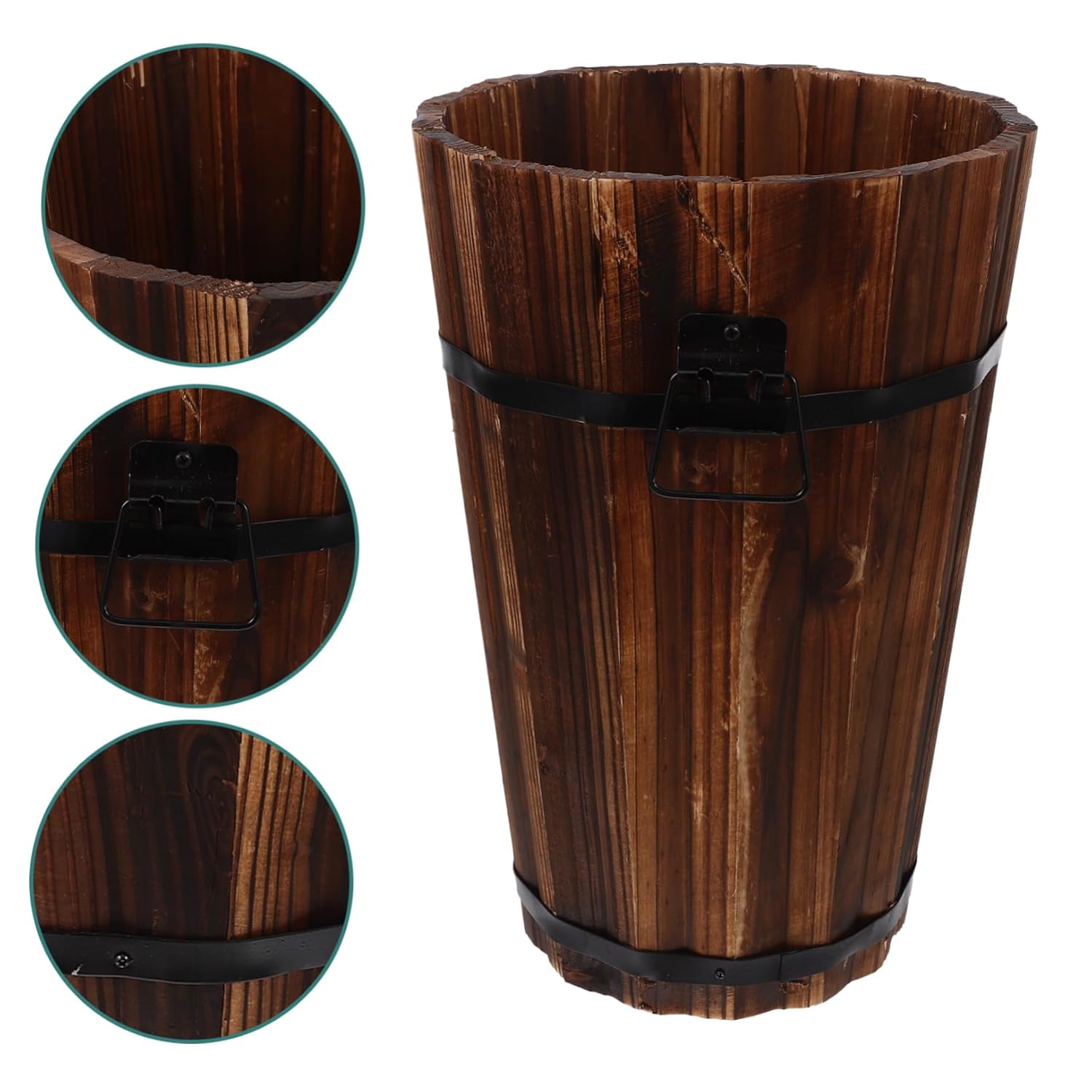 Alipis Wooden Trash Can for Bathroom and Home Office Stylish Round Waste Basket with Handle Natural Storage Bin for Easy Waste Disposal and Organization
