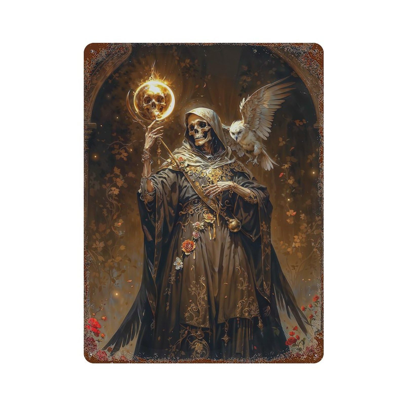 Santa Muerte, Death As A Sorcerer Vintage Rust Metal Sign 15.7"x11.8", Farmhouse Wall Decor for Garage, Pub Or Kitchen