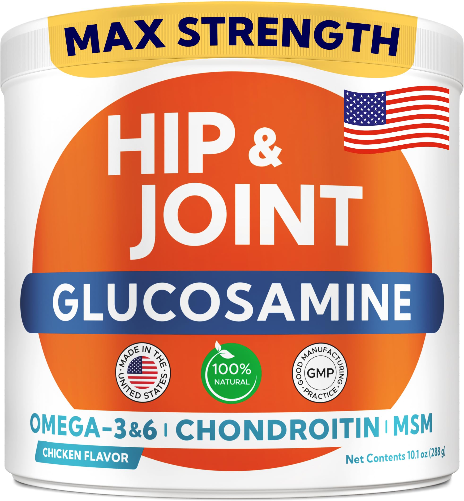 Glucosamine for Dogs Hip & Joint Supplement - Chondroitin, Omega-3, MSM - Joint Health & Pain Relief - Senior & Large Dogs - Made in USA - 120Ct