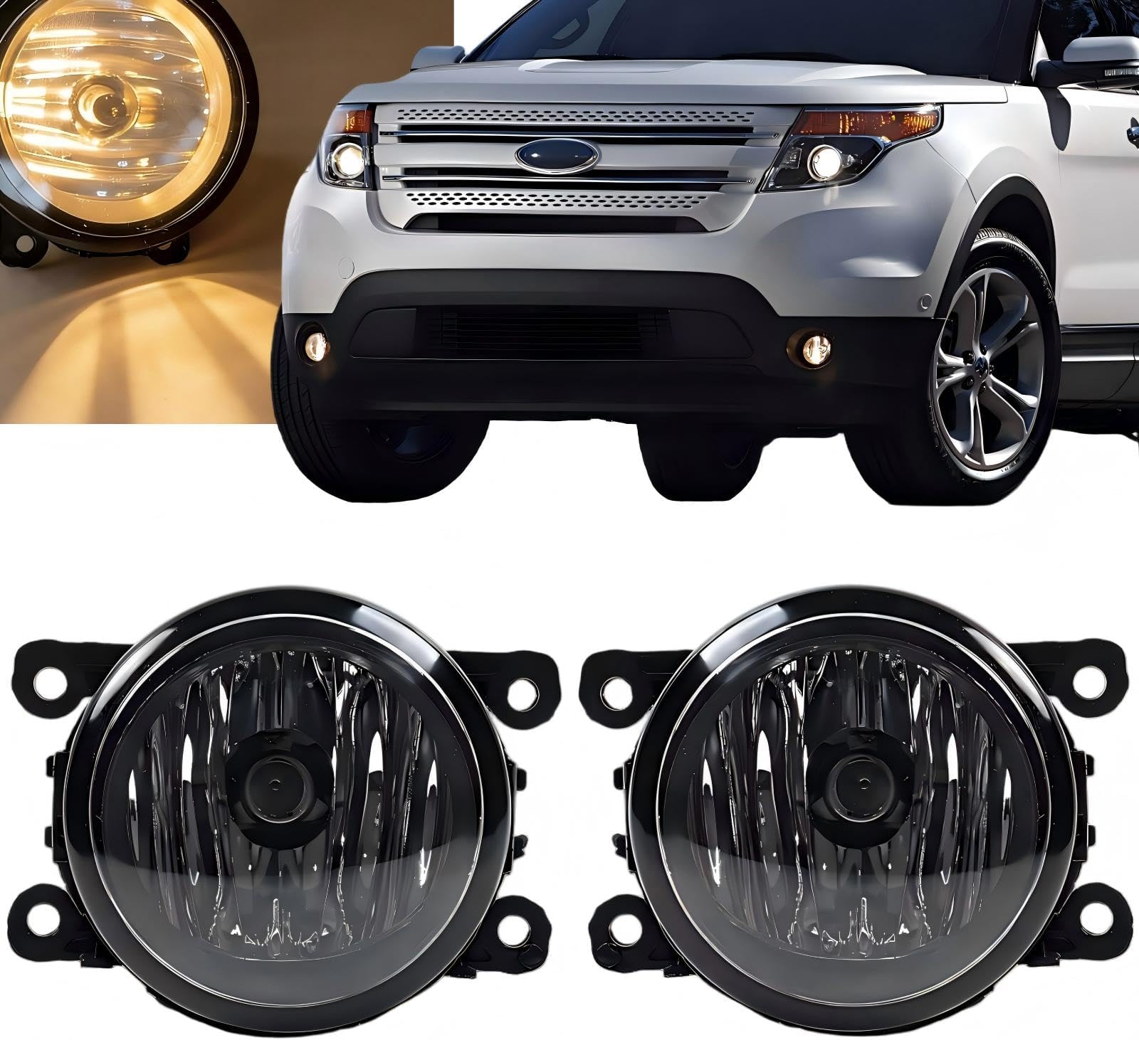 Fog Lights Assembly With Bulbs Compatible With For Ford Explorer 2011-2015,Fusion 2013-2016,Focus 2008-2014, Halogen Front Bumper Driving Fog Lamps Replacement W/Bulbs