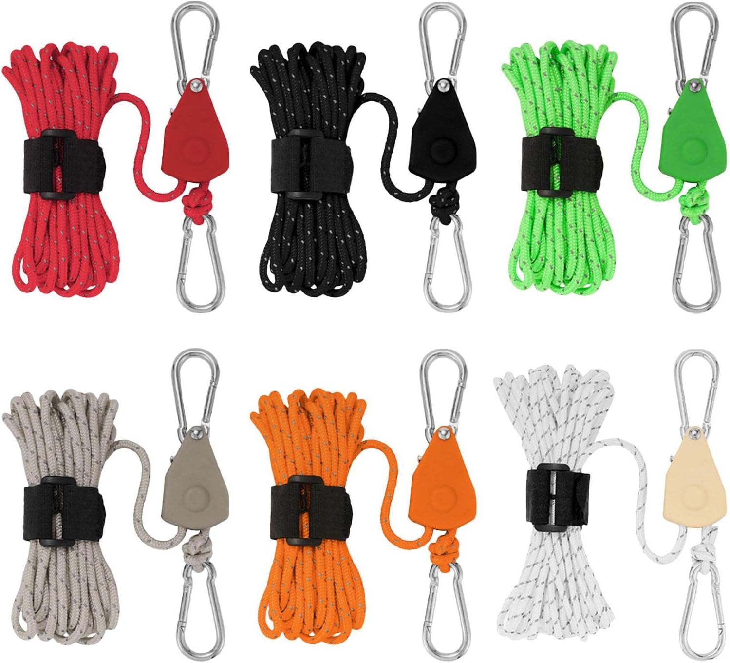 1/6Pcs Ratchet Pulley Camping Rope, 4mm Reflective Guy Lines, Adjustable Tent Guide Rope