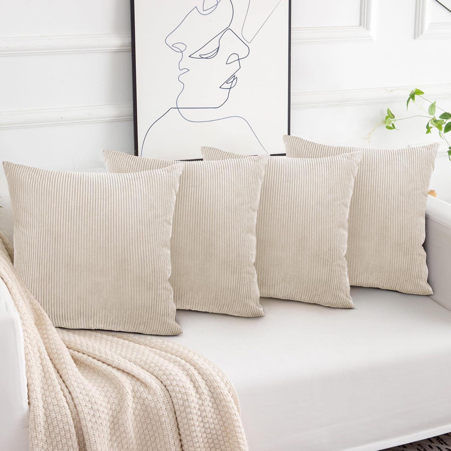 Aspire Homeware Cream Cushions with Covers Included 45 x 45 cm Pack of 4 (4-Cushion Covers, 4-Inserts) with Invisible Zipper Pattern Cushion for Home Décor, Bedroom & Sofa (18x18 Inchs)