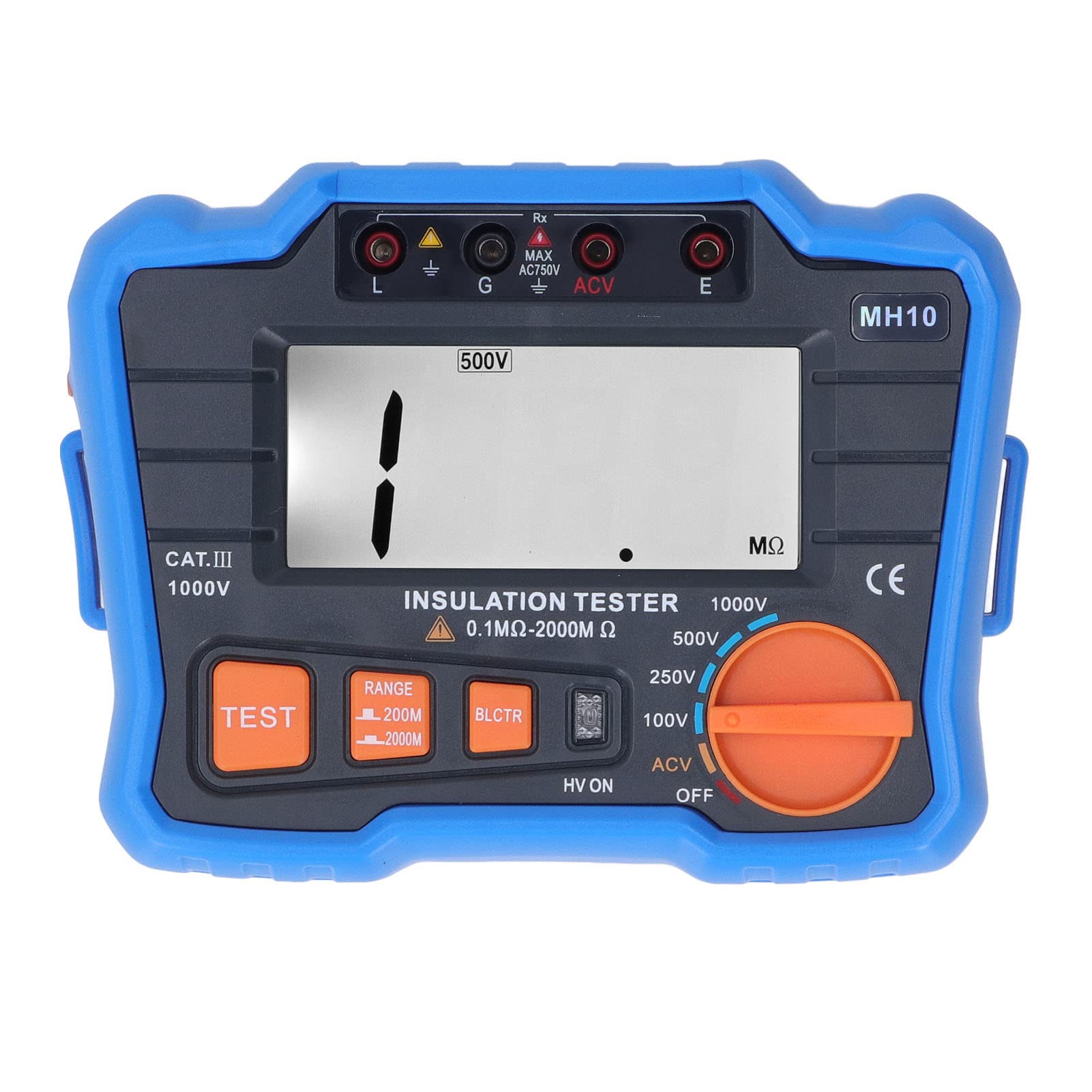 flexman Medidor digital de megaohmios, probador de aislamiento de resistencia a tierra eléctrica de alta precisión con cubierta duradera de protección contra caídas y pantalla grande LCD (Azul)