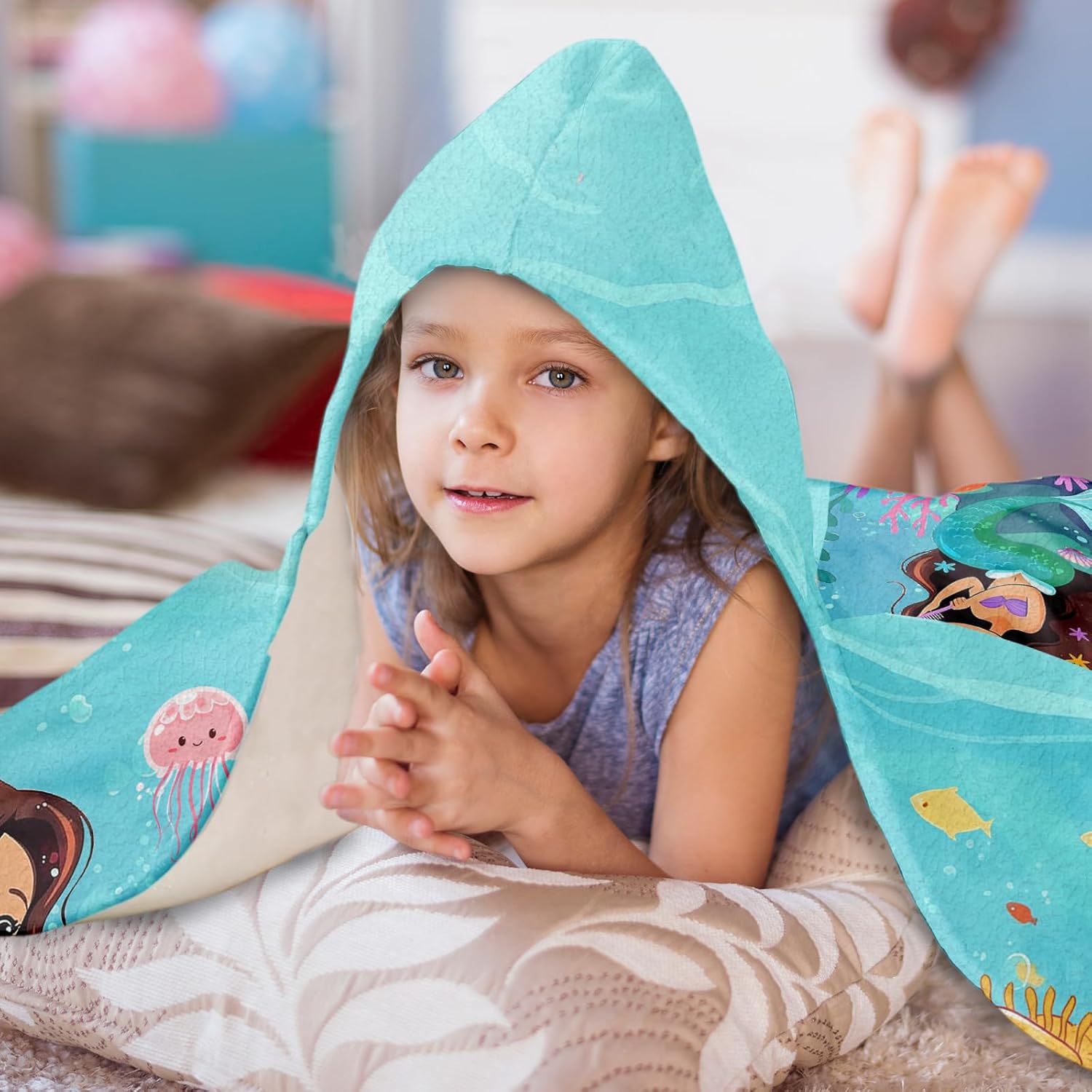 Kids Hooded Bath Towel, Mermaid Towels for Girls, 30"X50" Cute Barbie Toddler Bath Towel with Hood, Poncho Towel, Absorbent Wearable Towels Perfect for Kids Pool Beach Swim - Image 3