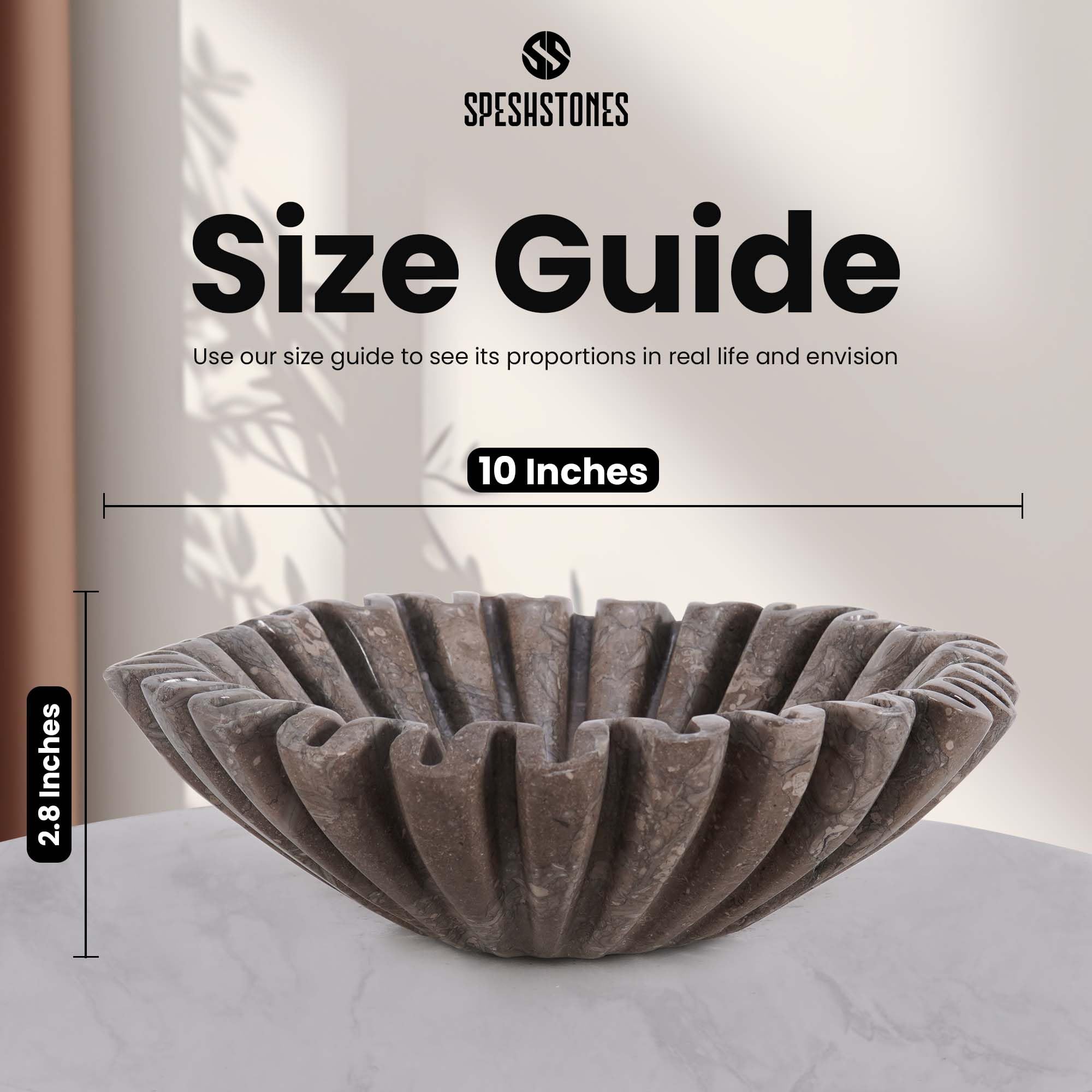 SPESHSTONES Cuenco de mármol con volantes de 10 pulgadas, cuenco decorativo grande para encimera de cocina y centro de mesa de comedor, cuencos modernos de piedra estriados y festoneados para