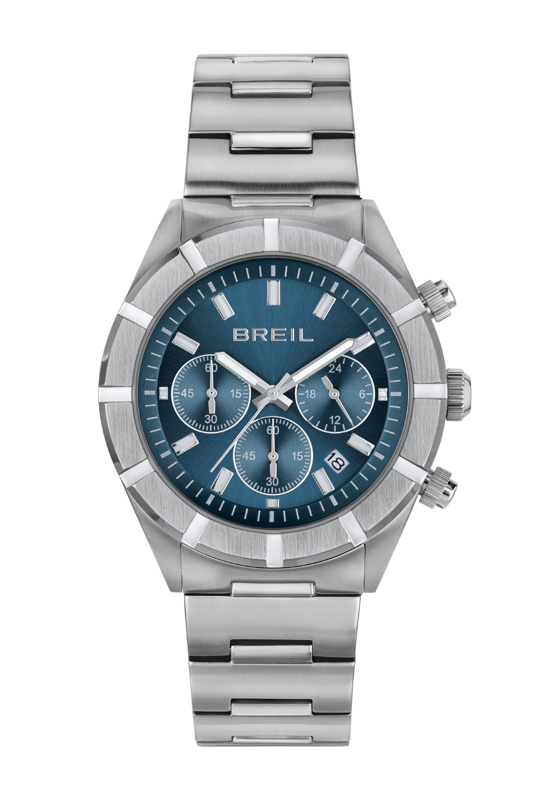 Uhr Herren B 12 H Ziffernblatt BLAU Bewegung Chrono Quartz e Bracelet Stahl Silber TW2022