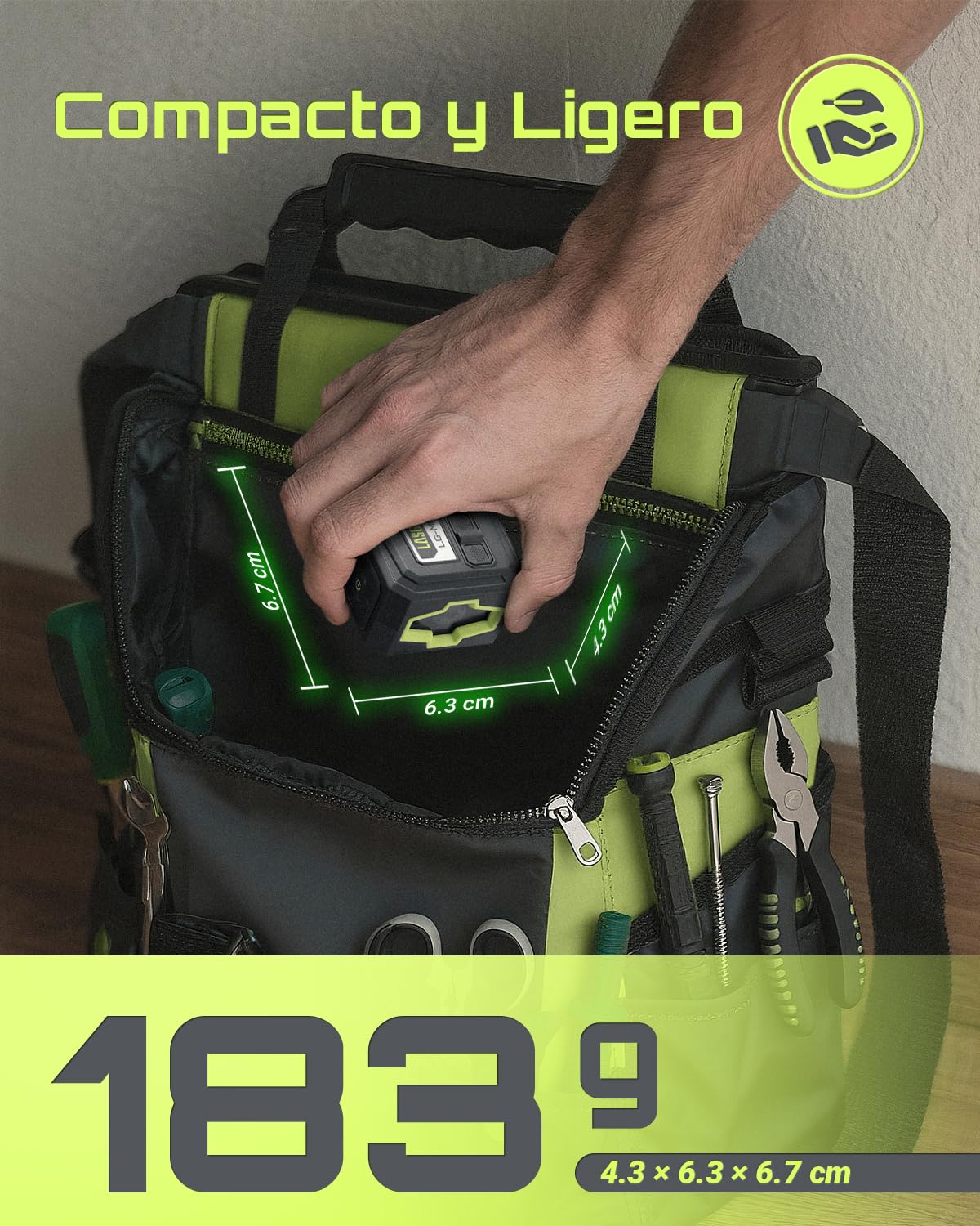 LASGOO Mini Nivel Láser Verde Autonivelante, Láser de Línea Cruzada ideal para Colgar Cuadros y Construcción, Incluye Soporte Magnético Giratorio y Pilas, Compacto y Portátil