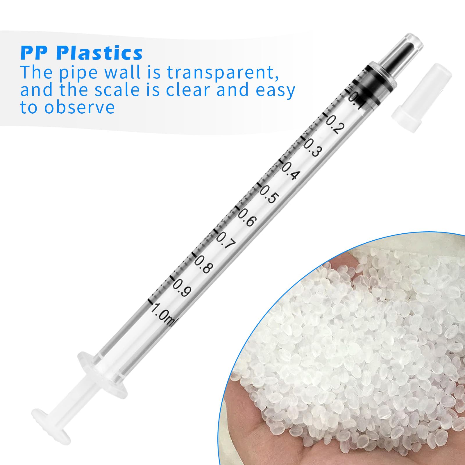 Amabro Plastikowa strzykawka, 1 ml, strzykawki w płynie z nakrętką z pomiarem do laboratoriów, karmienia, dozowania, podlewania, żywności, doustnego adaptera do wciskania, bez igły, przezroczysta