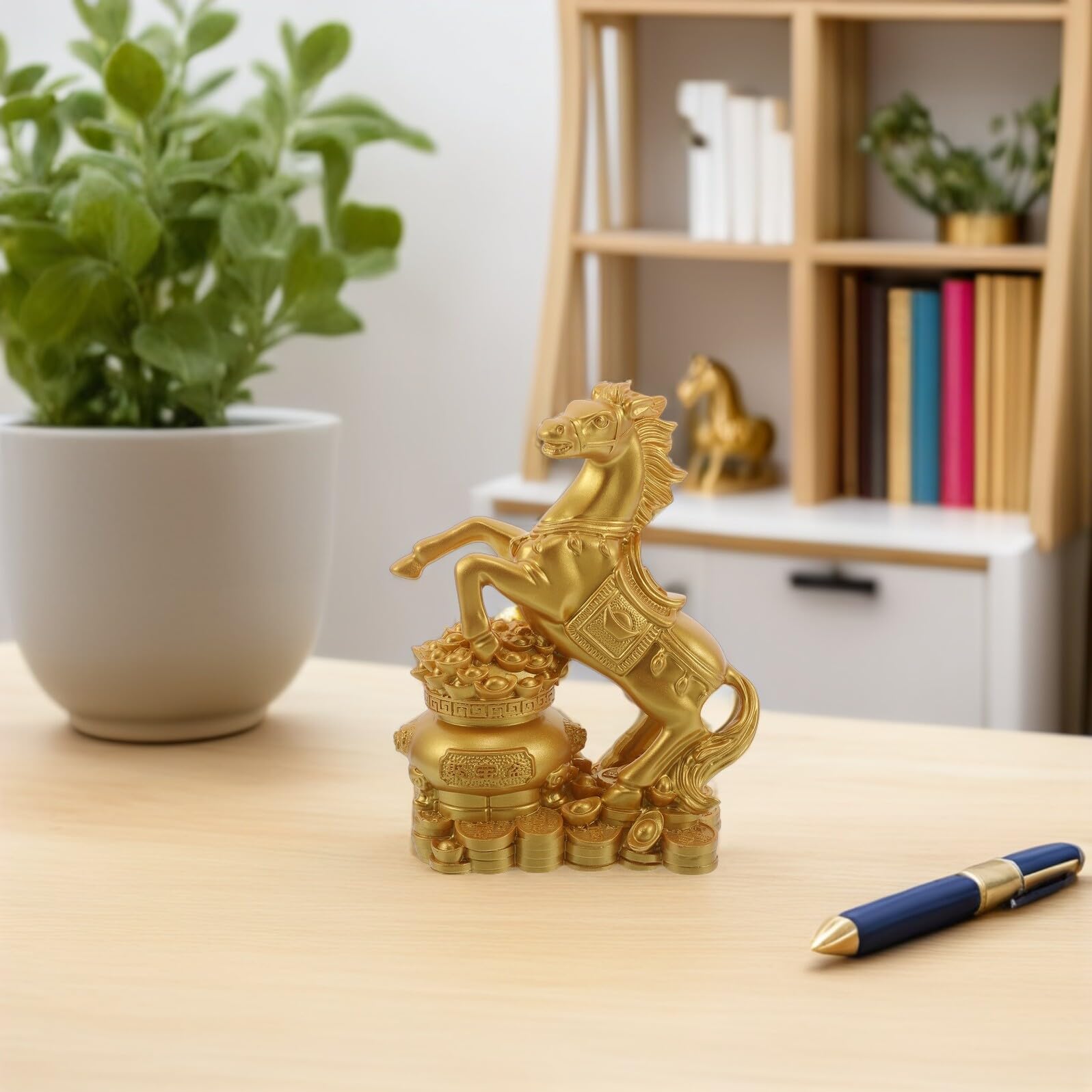 Toyvian Pferdefigur aus Kunstharz, Goldene Stehfigur zum Jahr des Pferdes