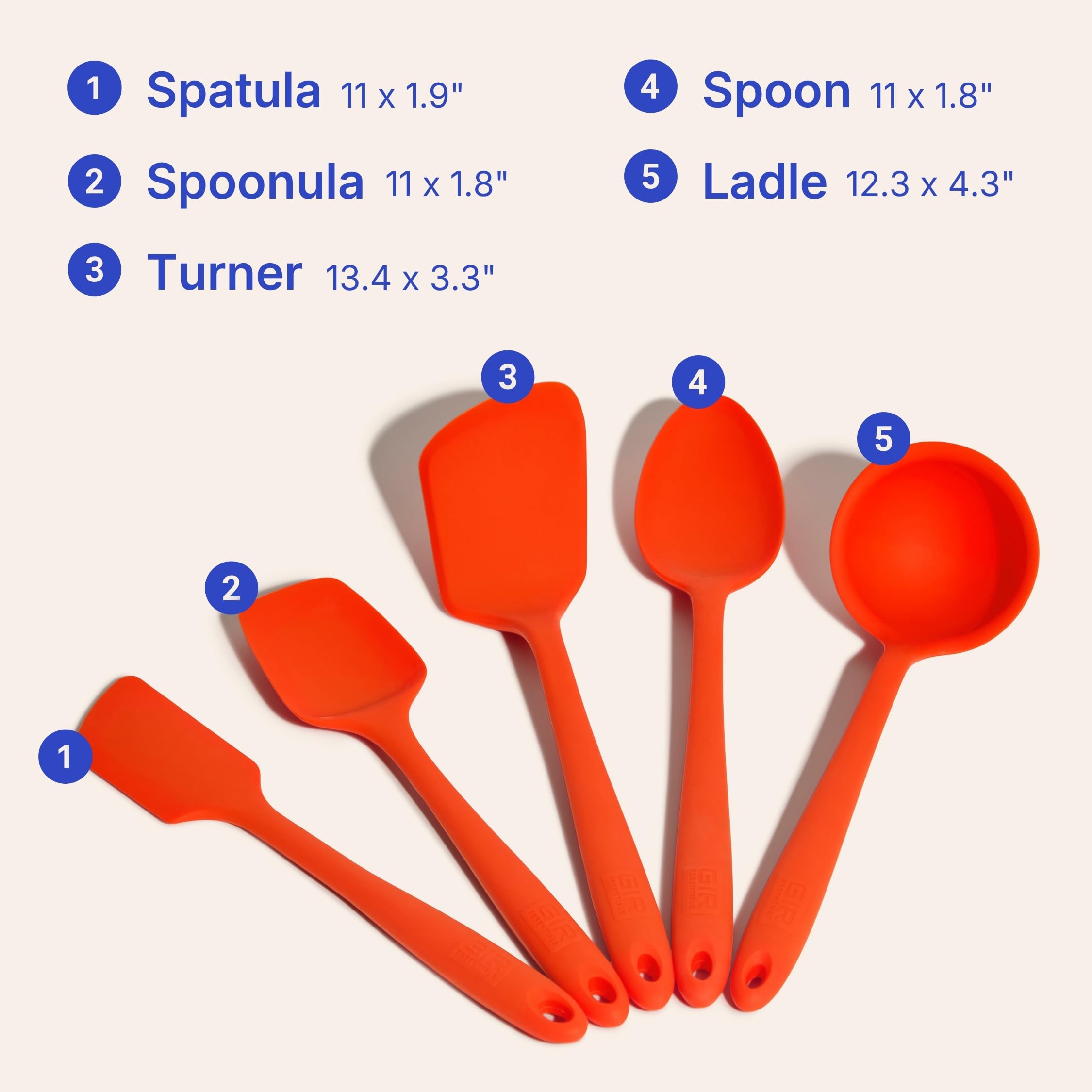 GIR: Get It Right - Juego multiusos de 5 piezas esenciales: cucharón, espátula, volteo, cuchara y cuchara, antiadherente, resistente al calor, apto para lavavajillas, utensilios de cocina, suministros
