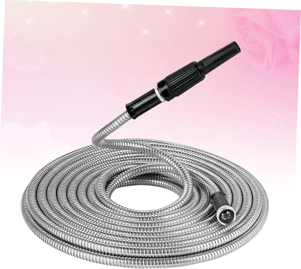 Totority Stainless Steel Water Hose Heavy Duty Lightweight Garden Hose with Nozzle for Watering Lawn and Cleaning Durable Puncture Design Silver Finish