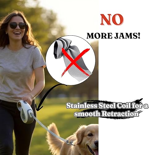 Miniatura 5 de Correa retráctil para perro con soporte para bolsa de excrementos, correa retráctil de 16 pies de largo para perros medianos a grandes, mango