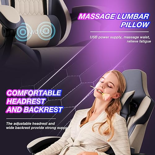 Miniatura 6 de Silla de juegos con reposapiés, sillas de juegos de respaldo alto, silla ergonómica de cuero de PVC con reposacabezas ajustable, soporte lumbar