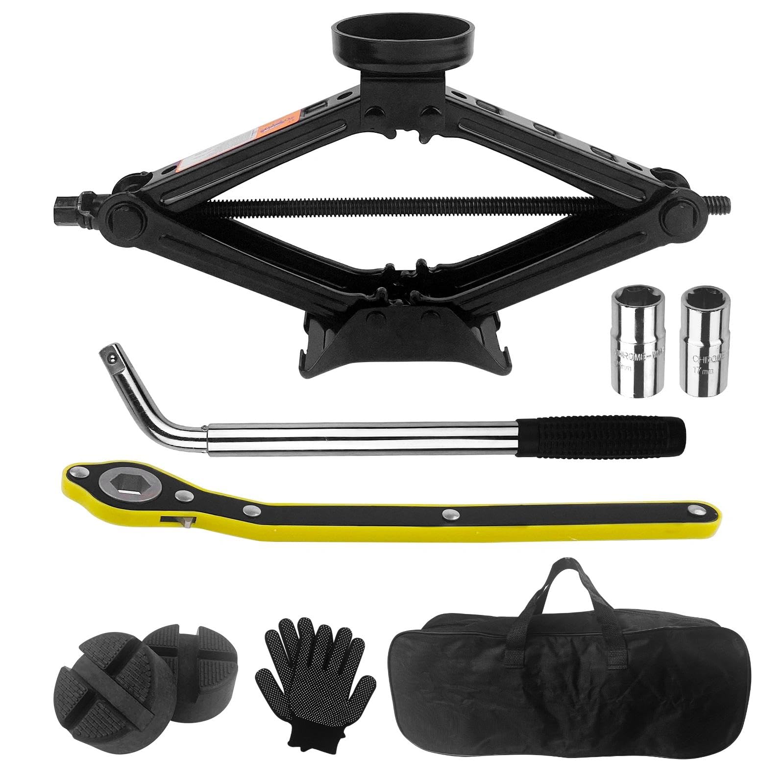 Chiluxendo 2,5T Gato Coche, Gato Hidraulico con Llave de Tuercas de Rueda, Gato de Tijera con Llave de Carraca, Portátil Kit de Emergencia, Juego de Elevadores de Coche para Mantenimiento y Reparación