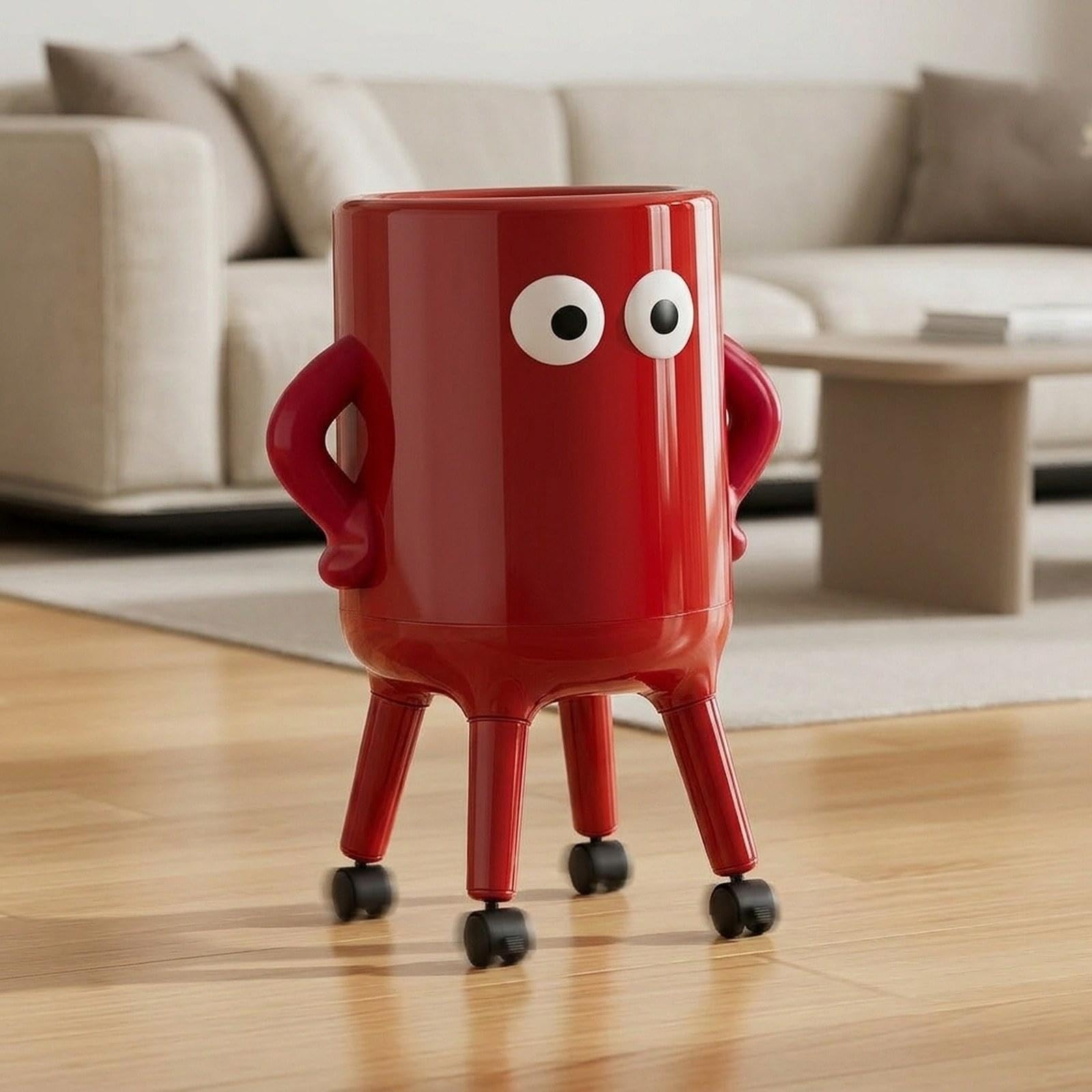 Baoblaze Cestino da Cucina con Ruote, Contenitore per Rifiuti | Design Creativo e alla Moda, Cestino Decorativo per Bagno, Ufficio, Cucina, Appartamento, Rosso