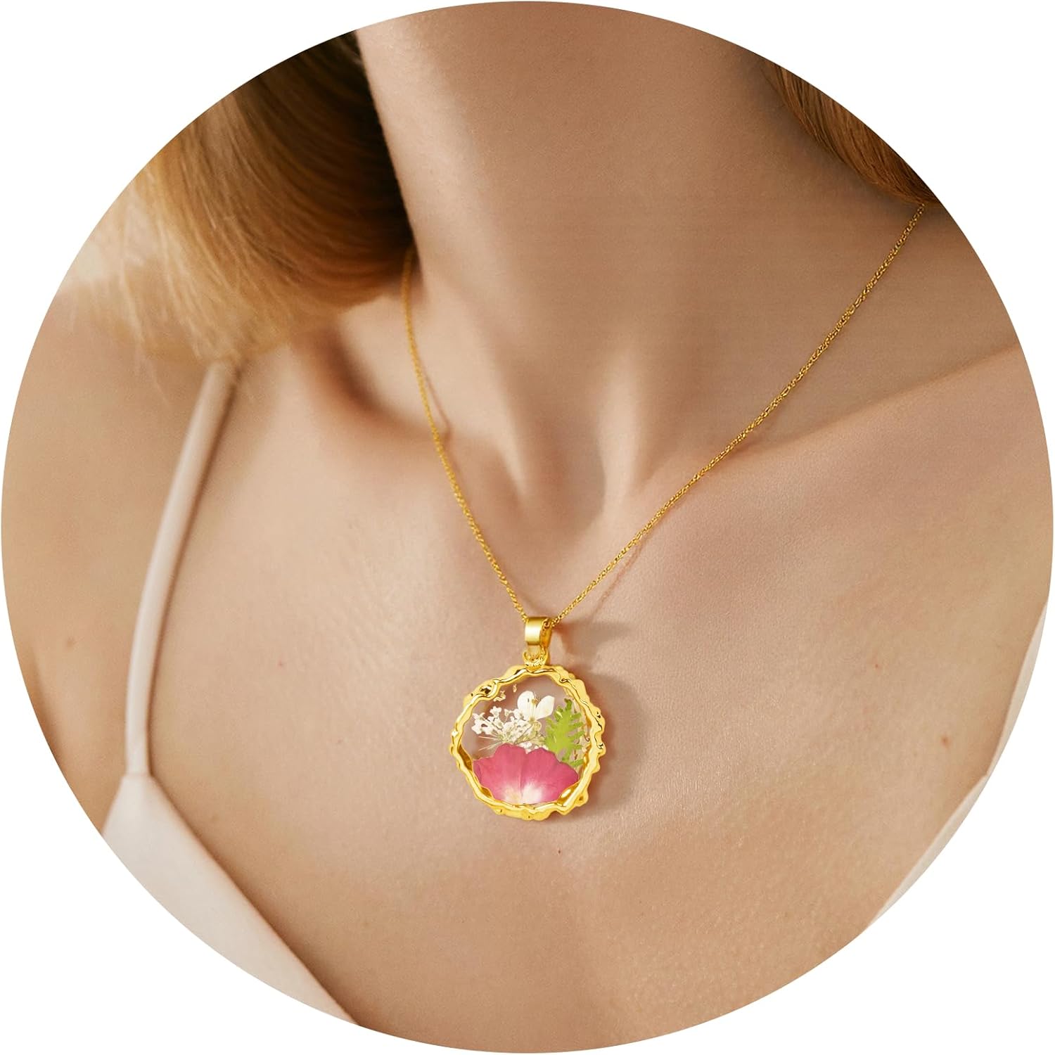 Birth Flower Necklaces for Women,Pressed Flower Necklaces,Personalized Handmade Boho-Style Resin Necklace Pendant,Unique Presents For Birthday, Christmas-18’’ - Image 6