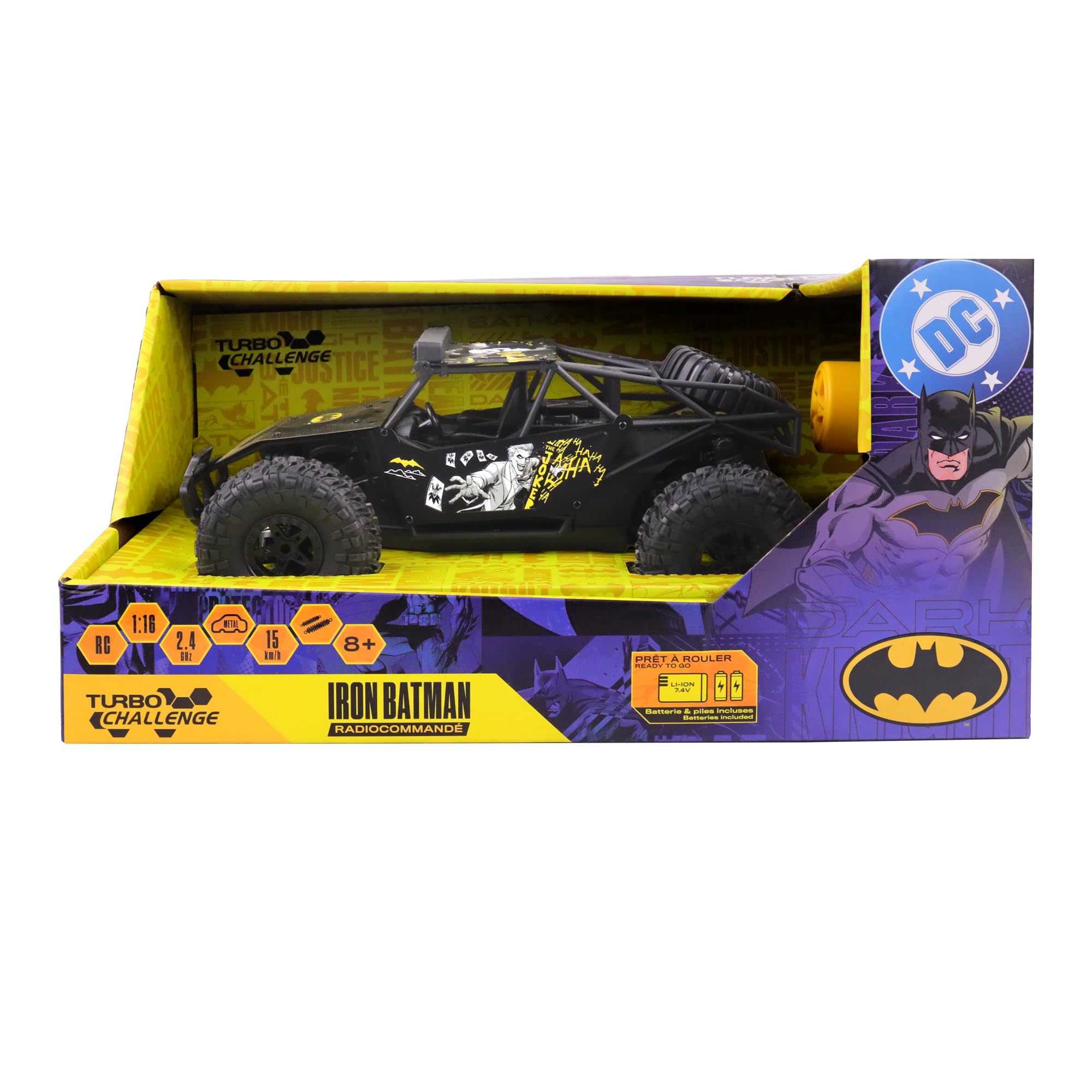 TURBO CHALLENGE - Buggy Iron Batman - Licencia Oficial DC Batman - Elite - 099347C - Coche Control Remoto - Negro - 1/16 - Pilas Incluidas - Metal - Juguete Niño - Regalo - A partir de 8 años