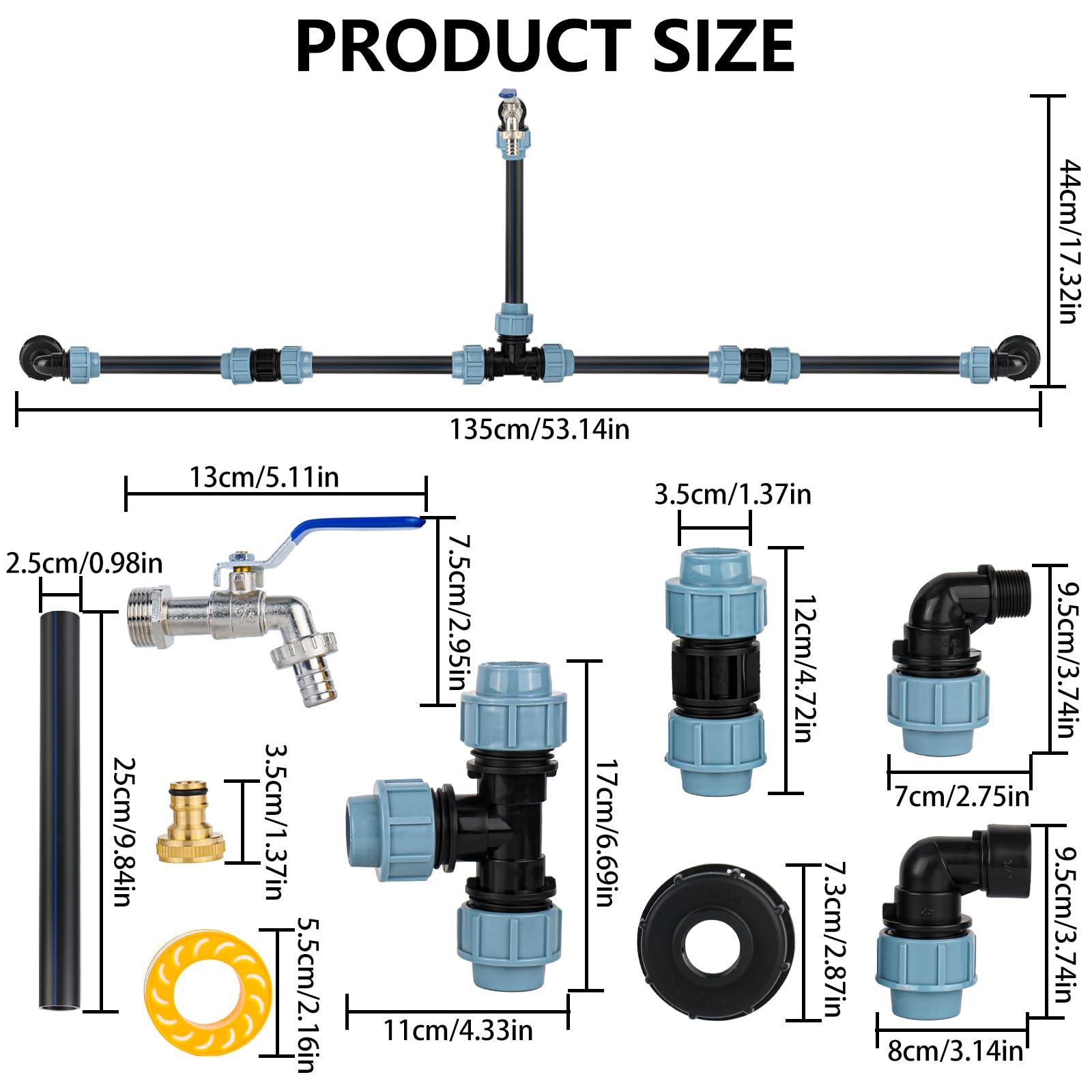 Ibc adapter z mosiężną łabędzią szyją, kran S60 x 6, kurek odcinający 3/4 cala, do 2 zbiorników IBC obok siebie/zbiorników na deszczówkę w zestawie, akcesoria do zbiornika IBC, zbiornik na wodę