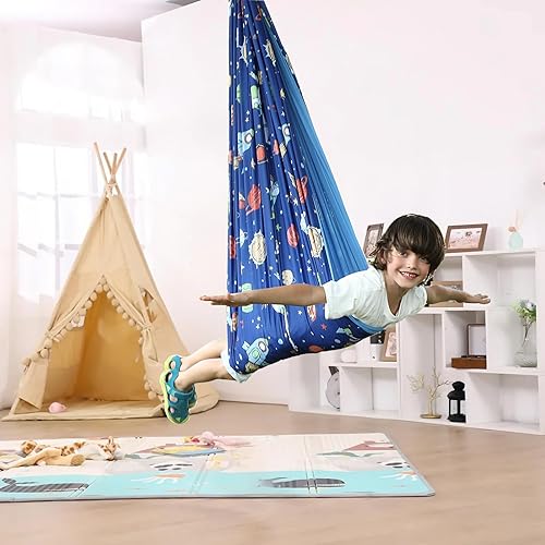 Miniatura 2 de WILDKEN Columpio sensorial de astronauta de dibujos animados para niños y adultos, rotación de 360 de doble capa, columpio sensorial para interiores