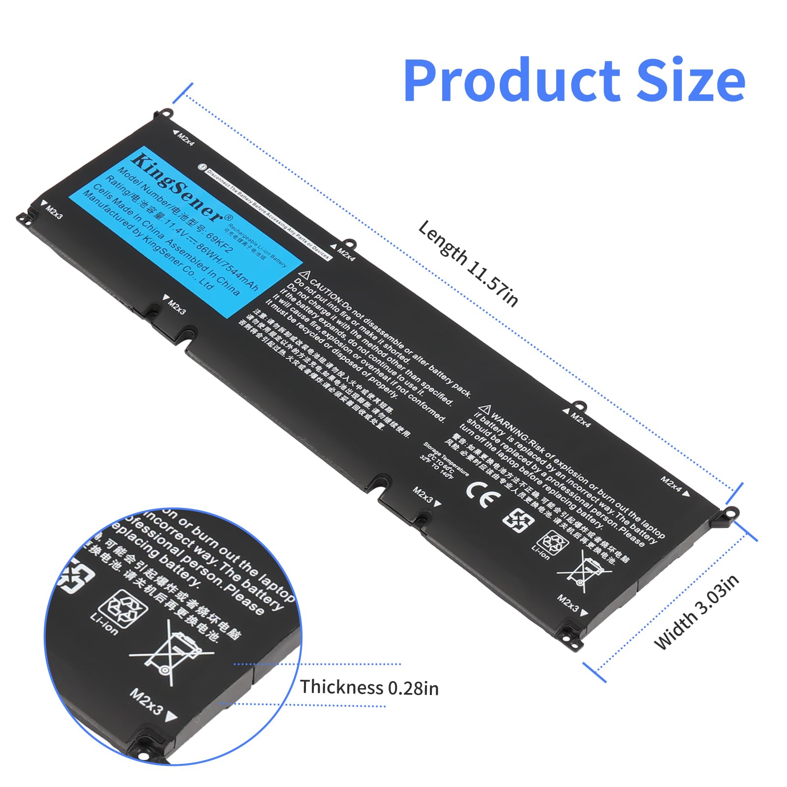 86Wh 69KF2 Batteria per XPS 15 M15 M17 | Ricambio per 8FCTC 08FCTC 70N2F 070N2F M59JH; XPS 15 9500 9510 9520 Precision 5550 R3 R4 R3 R4