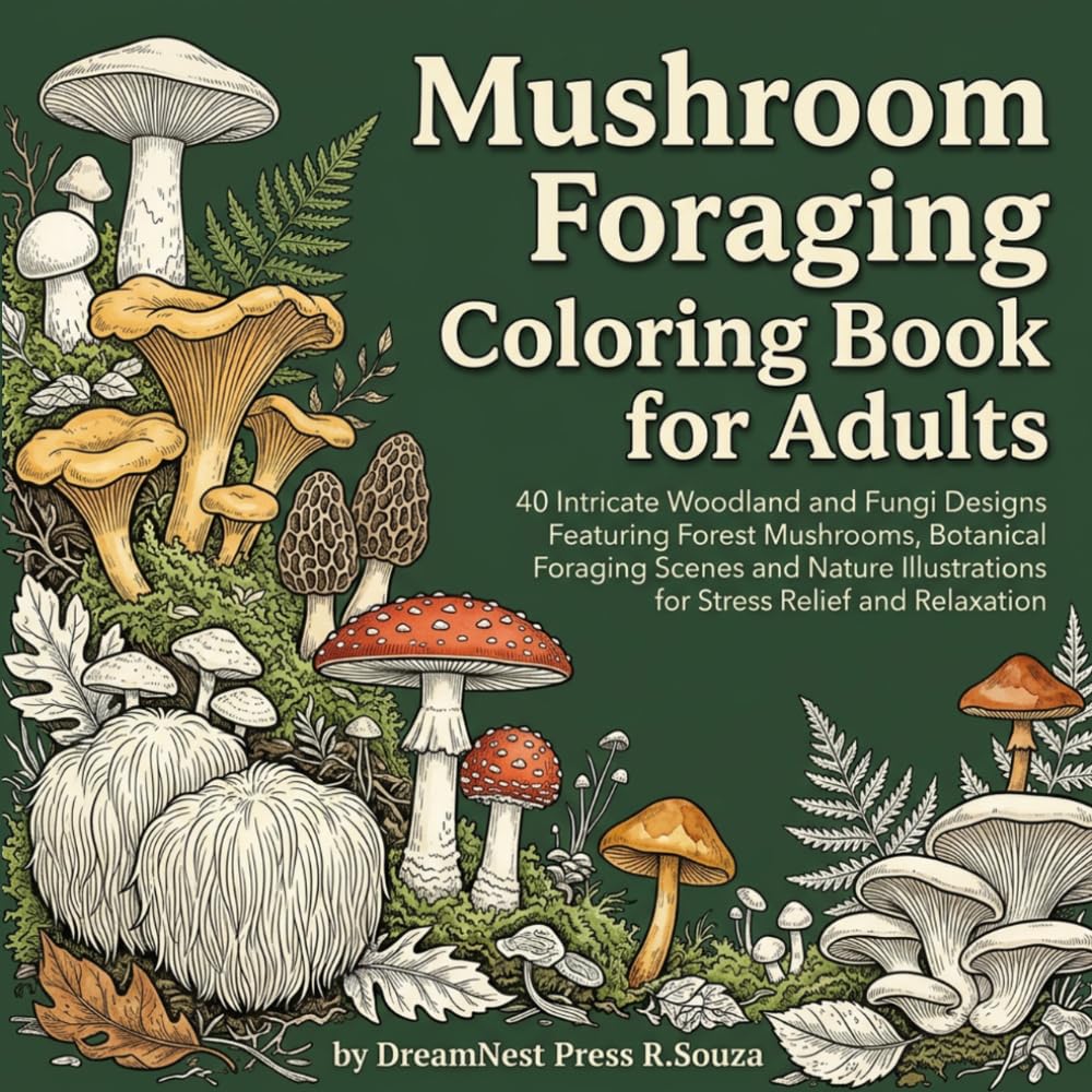 Mushroom Foraging Coloring Book for Adults: 40 Intricate Woodland and Fungi Designs Featuring Forest Mushrooms, Botanical Foraging Scenes and Nature ... Relief and Relaxation (Bramble & Bloom)