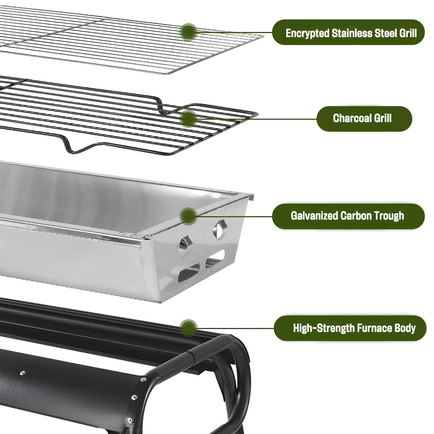 Parrilla portátil de acero extraíble con concepto deslizante para los amantes de la barbacoa, color negro, perfecta para cocinar al aire libre y portón trasero