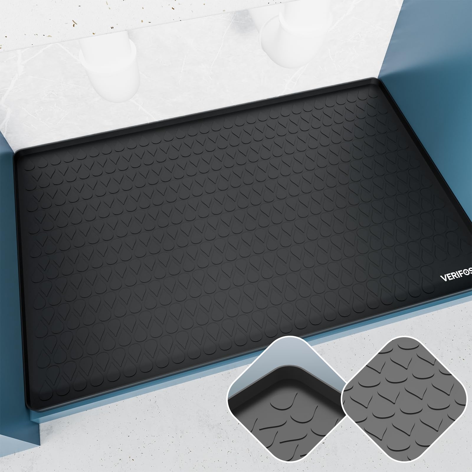 VERIFOST Under Sink Mat, 34" x 22" Under Kitchen Sink Mat for Bottom of Kitchen Sink, Silicone Under Sink Tray for Kitchen Waterproof, 36 inch Standard Cabinet Protector Mat and, Black 34x22