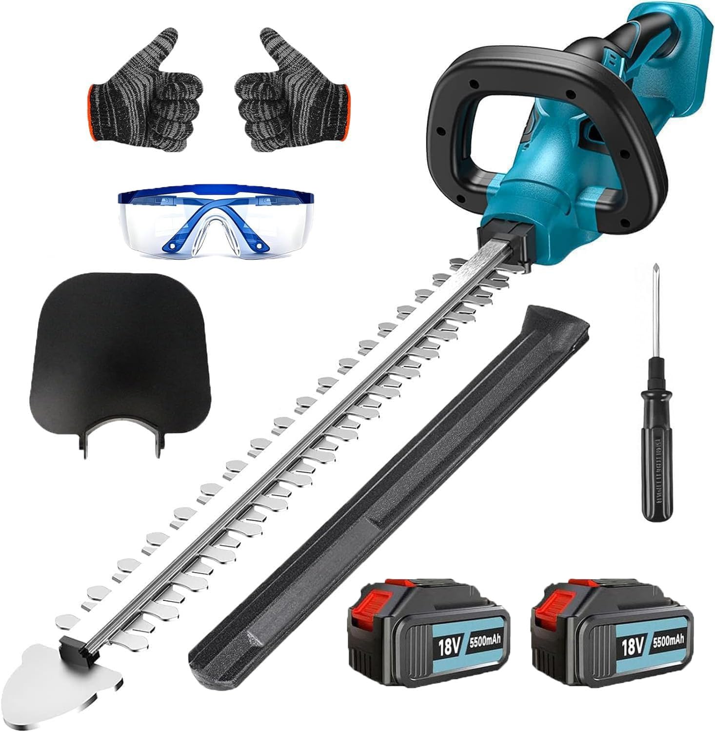 Akku Heckenschere, Ersatz für Makita 18V DUH502Z, kompatibel mit Makita BL1830B, mit 2x5.5Ah Akku, Bürstenlos Strauchschere Handheckenschere, für Trimmen im Park Garten