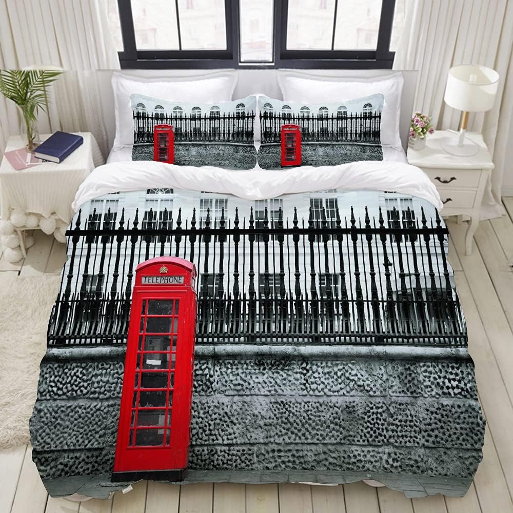DAOLOWE 布団カバー 4点セット セミダブル 赤い電話ボックスロンドンシティランドマーク 洋式・和式兼用 掛け布団カバー ボッ