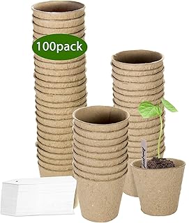 3'' Peat Pots, ZOUTOG 100 Pack Round Plant Starter Pots Seedling Trays, Bonus 100 Plant Labels