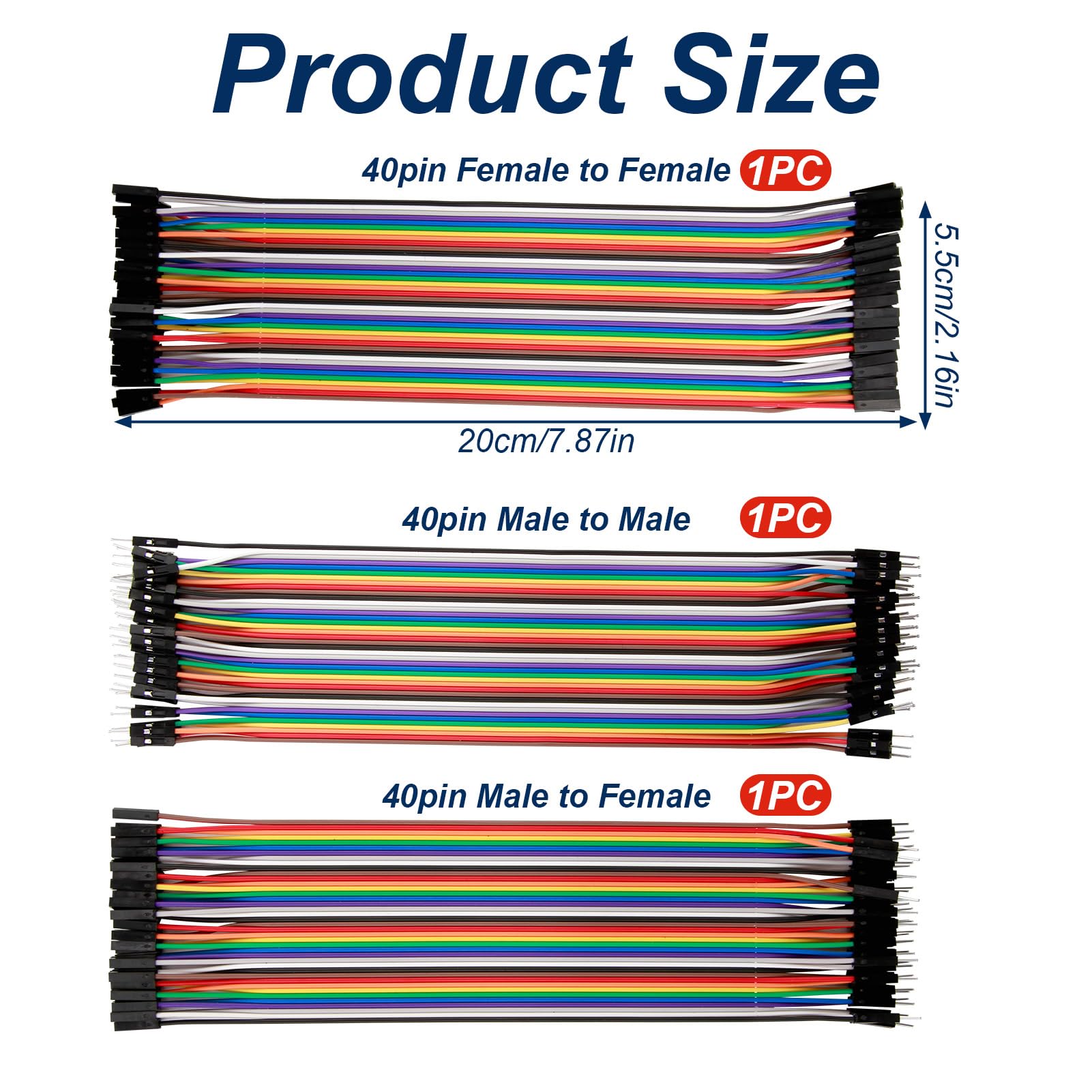 Kit 120 Jumper Wire 20cm, Cavi Dupont maschio-femmina per Breadboard, Arduino, Raspberry Pi, Progetti DIY