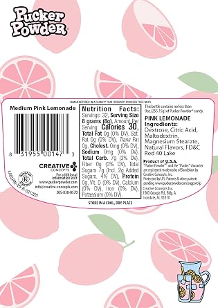 Pucker Powder Sour Pink Lemonade,Party Favors - Weddings - Receptions - Bridal and Baby Showers - Birthdays - Toppings - Decorations, 9.5oz: - 1 Ct