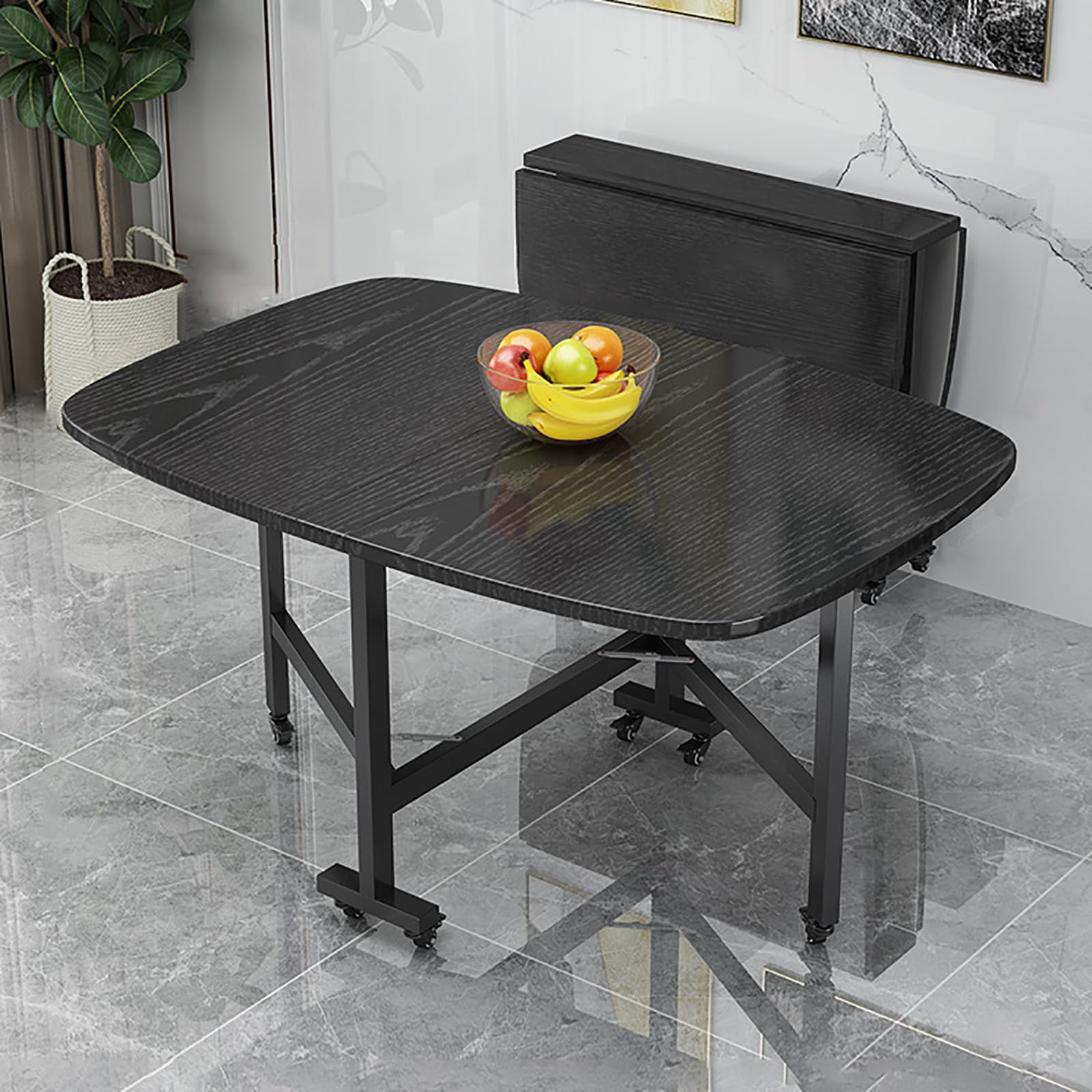 Table pliante en bois avec roulettes mobiles gain de place 120x70