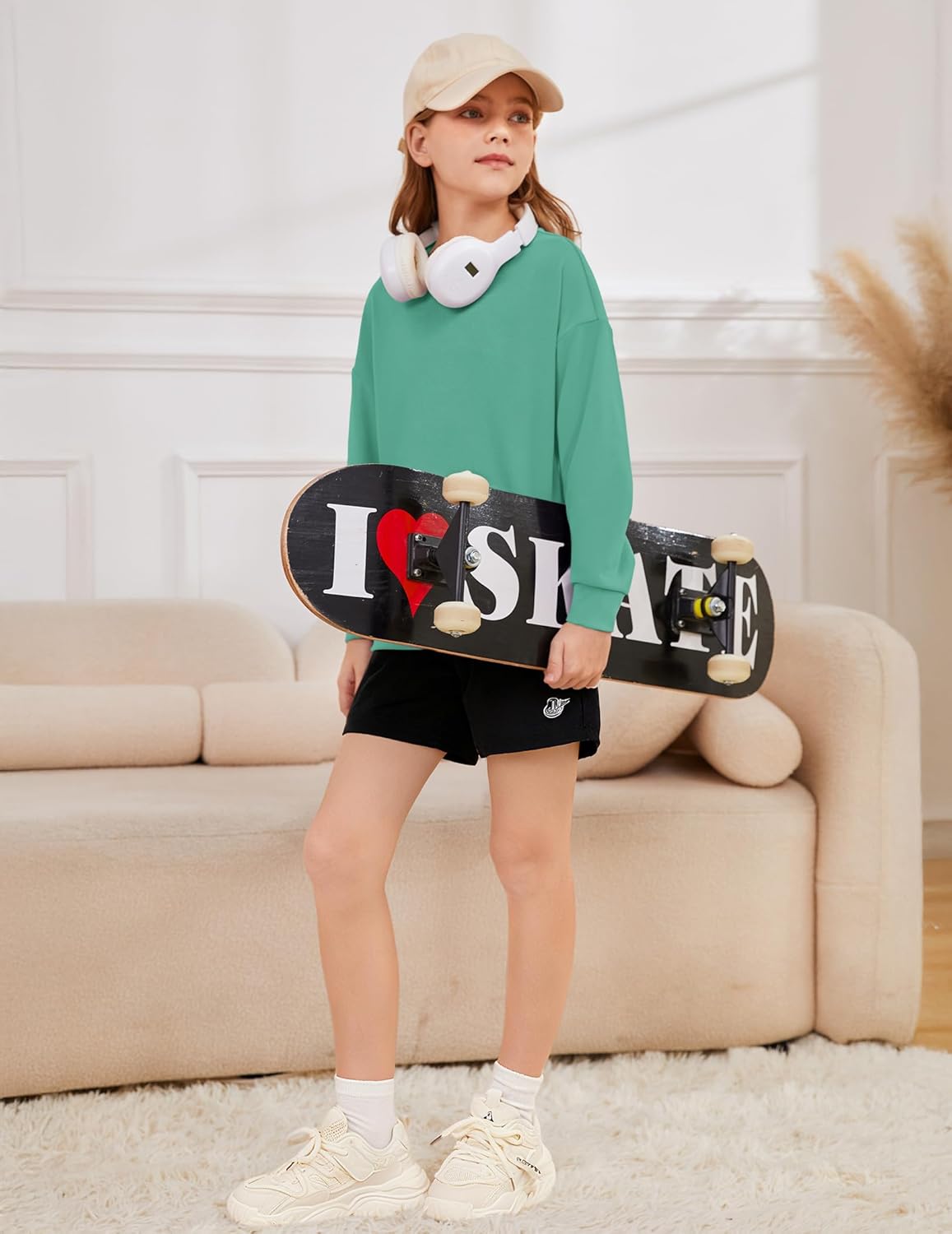 Girls Crewneck Sweatshirts Kids Cute Hoodless Oversized Fleece Pullover Drop Shoulder Tops - Image 3