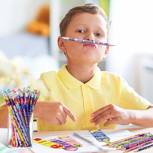 Miniatura 5 de Ctosree 60 juegos de lápices perfumados inspiradores y marcapáginas, lápices de grafito perfumados a granel, marcadores de libro para rascar y oler