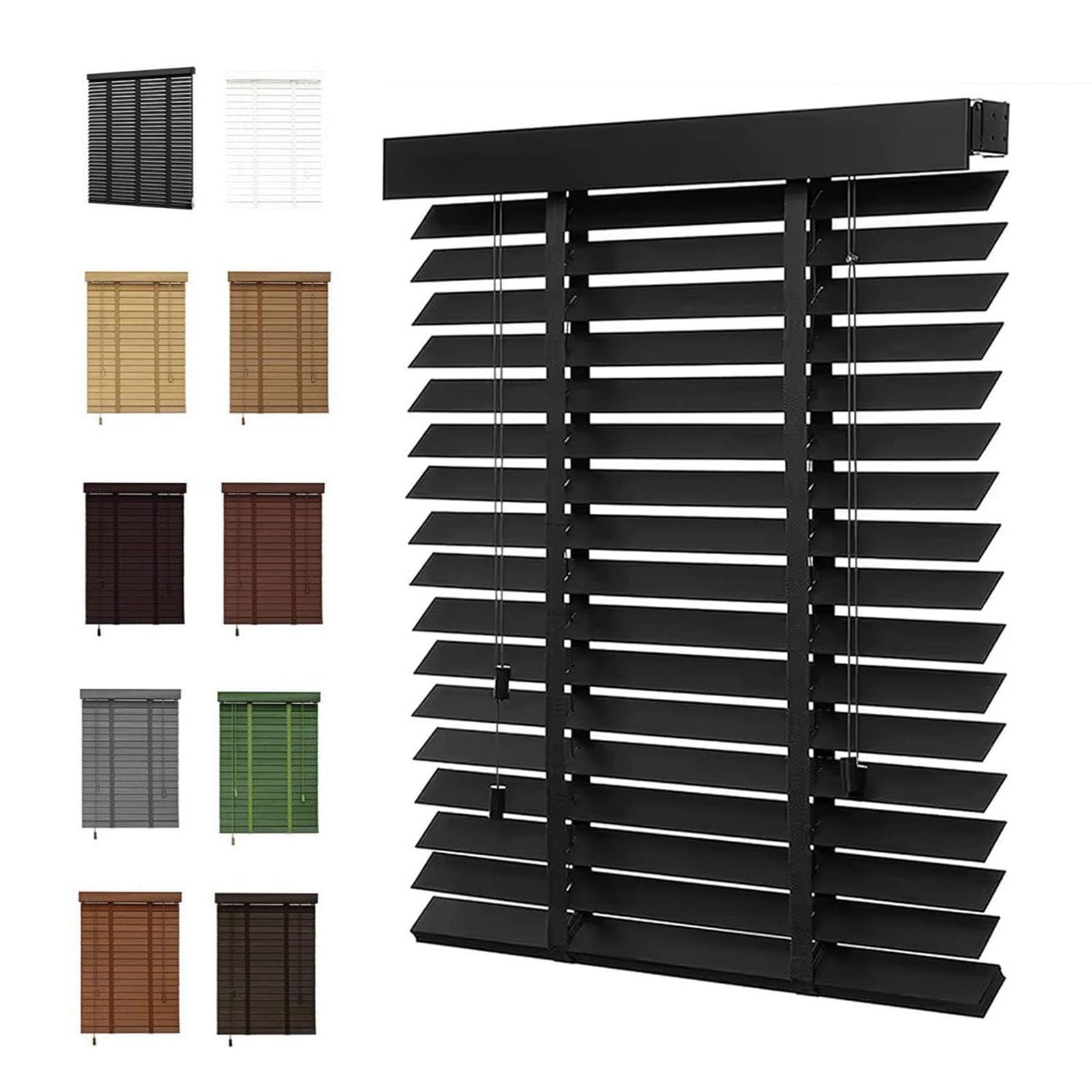 Wood Light Filtering Blinds for Indoor Windows, 50 mm Slats Privacy Blackout Wooden Shades, 40cm 60cm 80cm 100cm 120cm 140cm 160cm 180cm 200cm, Waterproof Venetian Blind Custom sizes(Black)