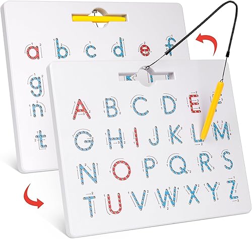 GAMENOTE Tablero magnético de letras de doble cara – 2 en 1 con imanes del alfabeto, tablero de trazado para niños pequeños, letras ABC, mayúsculas