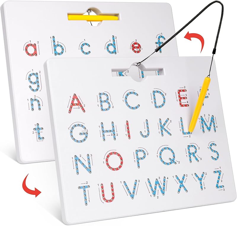 GAMENOTE Tablero magnético de letras de doble cara, tablero de seguimiento del alfabeto ABC