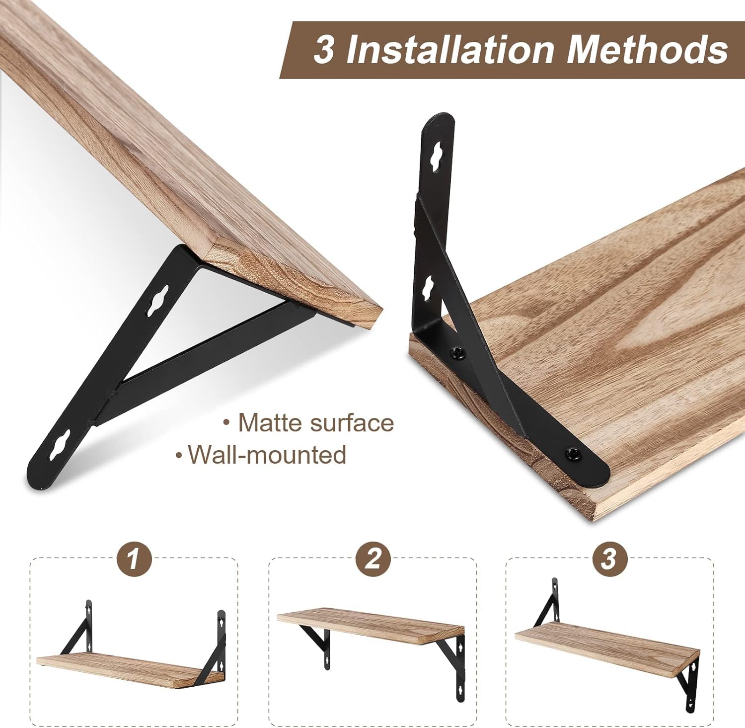 Uten Floating Shelves Set of 4 Wall Mounted Shelf, Light Brown Solid Wood Wall Shelves - Image 2