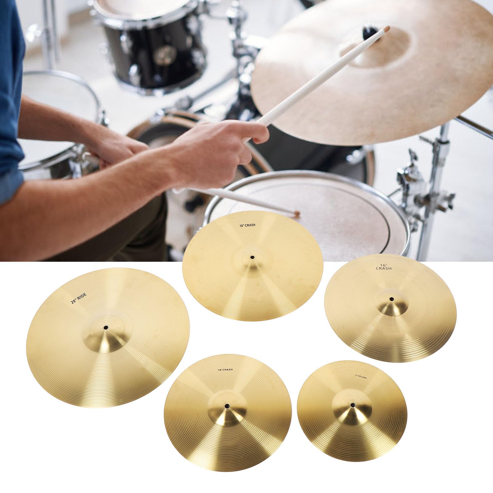 Dpofirs Set di Piatti in Ottone di Squisita Fattura con Feedback Sonoro Migliorato per Esercitarsi con la Batteria - Set da 5 Pezzi 12 Pollici 14 Pollici 16 18 20 per Percussionisti