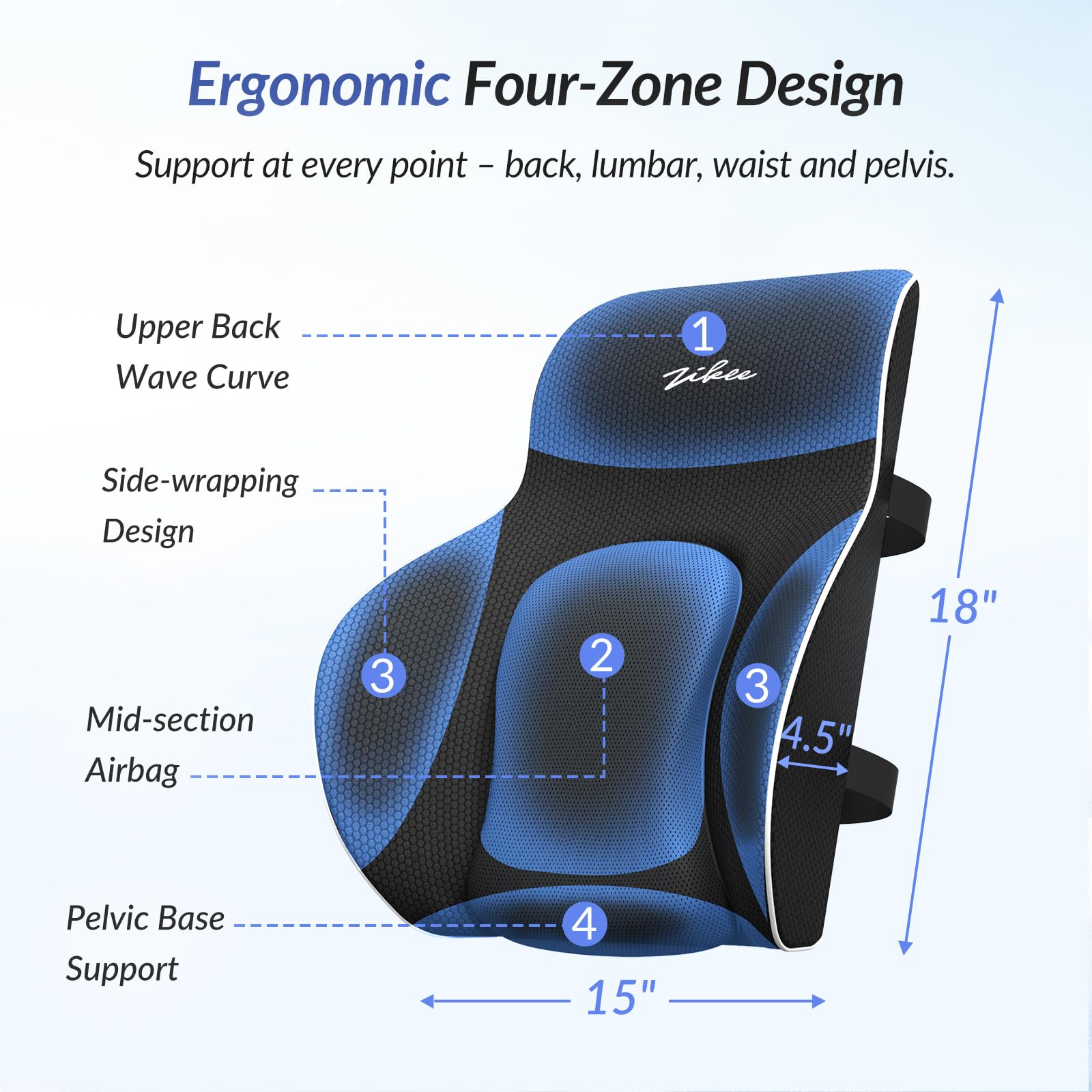 ZIKEE Cuscino di supporto lombare Airbag per sedia da ufficio con design di supporto personalizzabile per un efficace sollievo dal dolore da seduti a lungo, cuscino lombare in memory foam con
