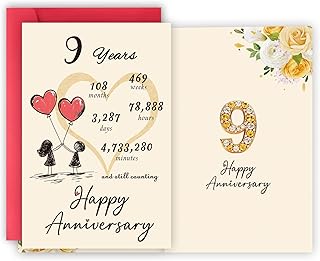 9th Anniversary Card,9th Anniversary Decorations,9 Year Wedding Anniversary Card Gift,Happy Golden Diamond Anniversary,8x5.3 Inches,Double-Sided