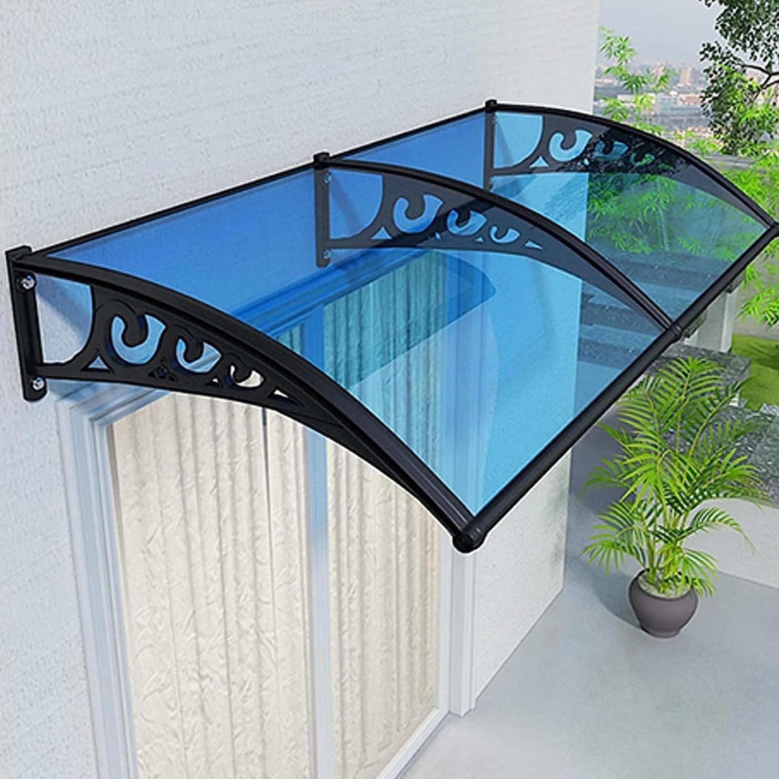 GJMSSMY Outdoor Door Canopy Metal Frame Awning UV Rain Snow Protection Blue Patio Cover 60x120cm Entryway Marquee Awning for Home Durable WeatherResistant Shelter